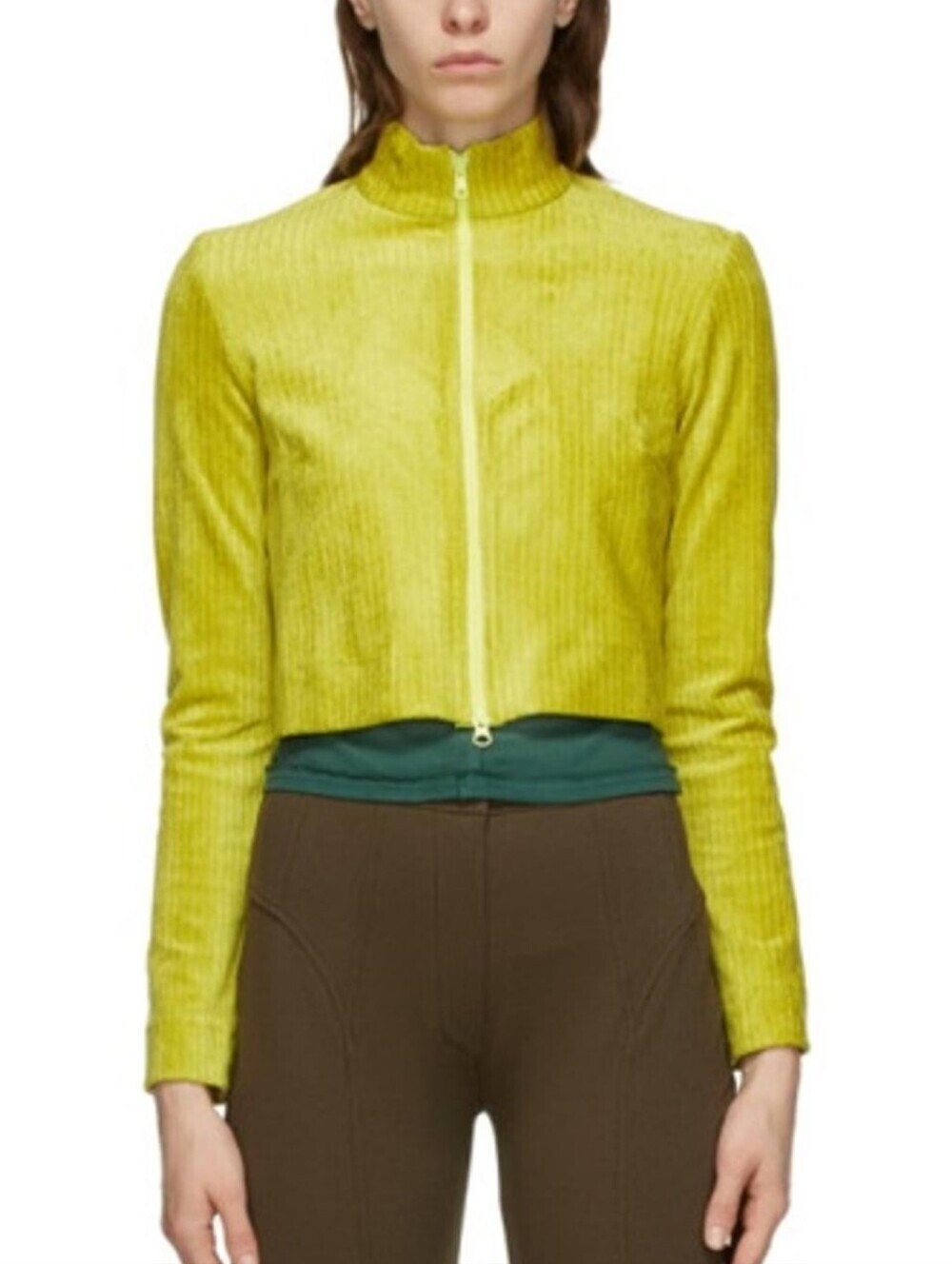 Eckhaus Latta Yellow Ribbed Cropped Velour Cardigan Size XS